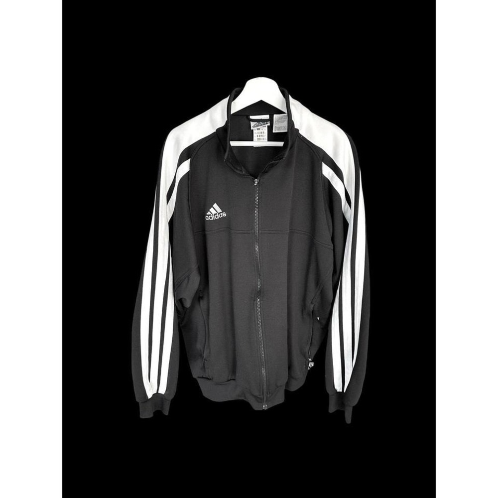 Vintage 90's Adidas Track Jacket Sz XL‎ Big Three Stripe Sleeves Black White